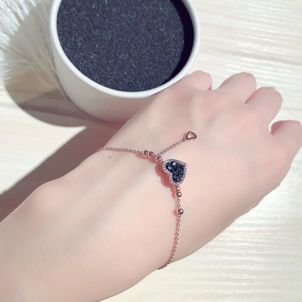 New Rose Gold Plated Blue Heart Drop Halo Bead Bracelet - Picture 5 of 7